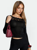 Breiann Lace Off Shoulder Long Sleeve Top Black