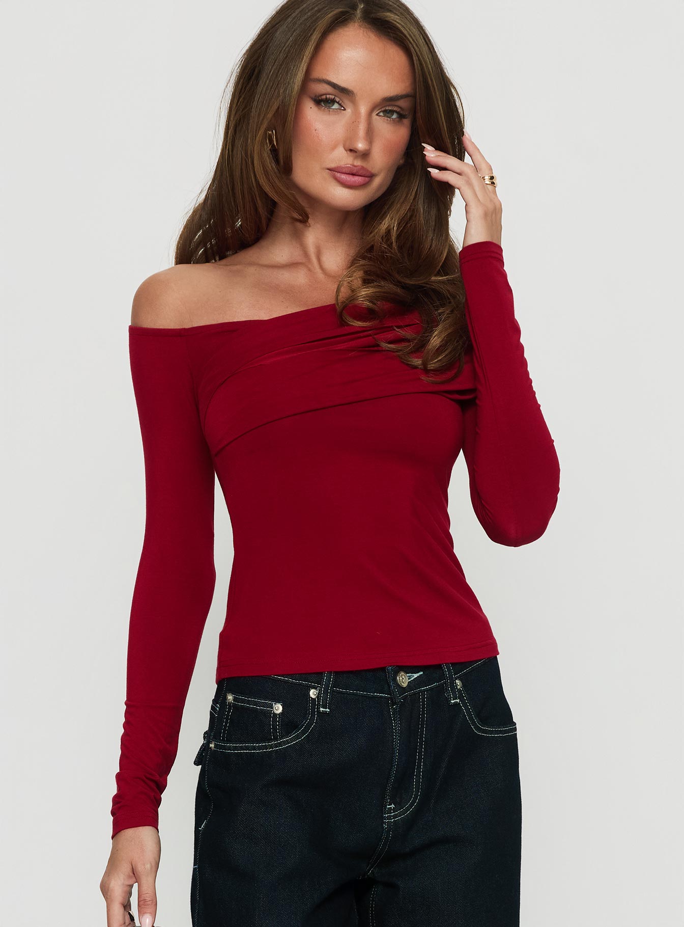 Sedonia Gathered Wrap Top Red